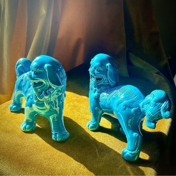 ♥️ Ceramic Foo Dog Statues - Blue - Picture 12 of 13